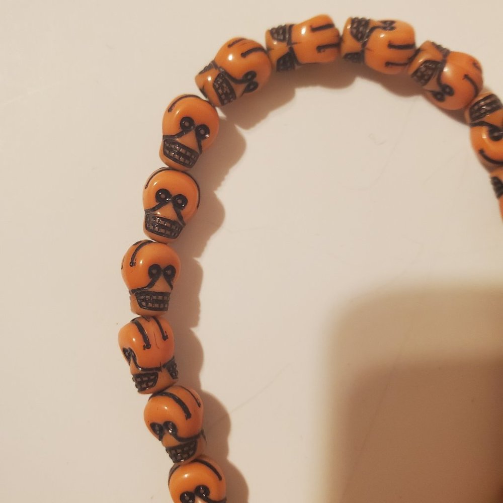 Stretchy Skull bracelet Orange & Black - Picture 7 of 8